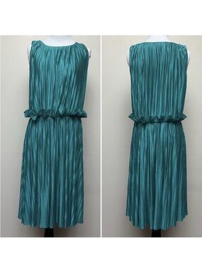 Love Moschino Pleated Sleeveless Ruffle Waist Midi Dress Teal Green Size 8